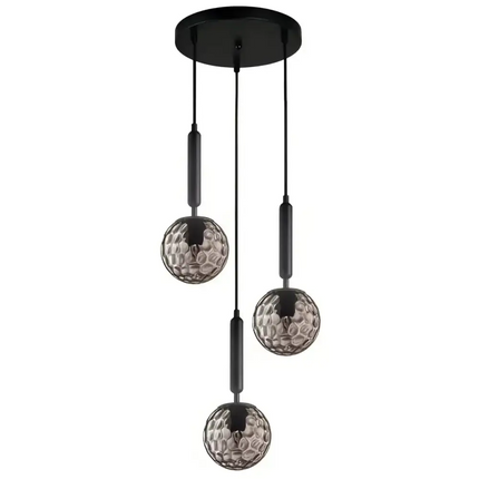 Interior Black Smoke Spherical Glass Shape 3 Light Cluster Pendant - TRATTINO2X3R-Cluster Pendants-CLA Lighting
