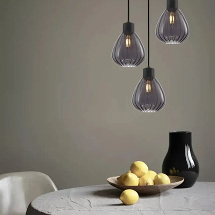 Interior Black Smoke Wine Glass Ribbed 3 Light Cluster Pendant - TULIP2X3R-Cluster Pendants-CLA Lighting