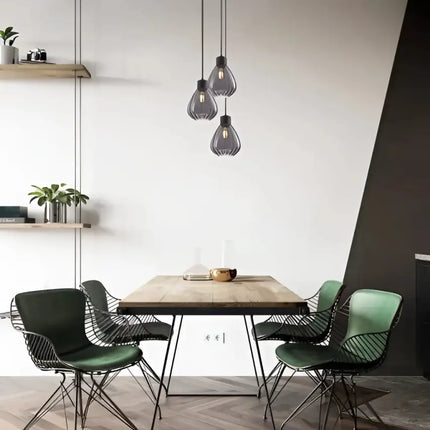 Interior Black Smoke Wine Glass Ribbed 3 Light Cluster Pendant - TULIP2X3R-Cluster Pendants-CLA Lighting