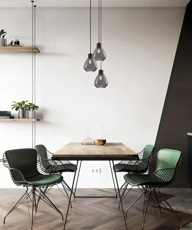 Interior Black Smoke Wine Glass Ribbed 3 Light Cluster Pendant - TULIP2X3R-Cluster Pendants-CLA Lighting