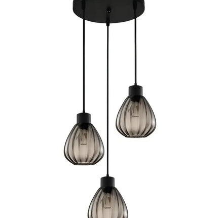 Interior Black Smoke Wine Glass Ribbed 3 Light Cluster Pendant - TULIP2X3R-Cluster Pendants-CLA Lighting