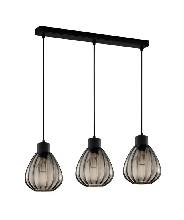 Interior Black Smoke Wine Glass Ribbed 3 Light Island Pendant - TULIP2X3S-Island Pendant Lights-CLA Lighting