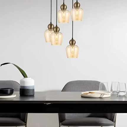 Interior Bronze Amber Ellipse Glass Shape 3 Light Cluster Pendant - CHAMPAN1X3R-Cluster Pendants-CLA Lighting