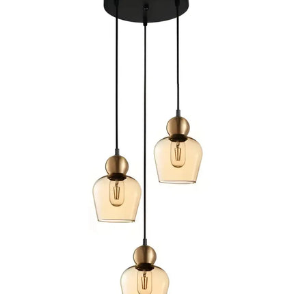 Interior Bronze Amber Ellipse Glass Shape 3 Light Cluster Pendant - CHAMPAN1X3R-Cluster Pendants-CLA Lighting