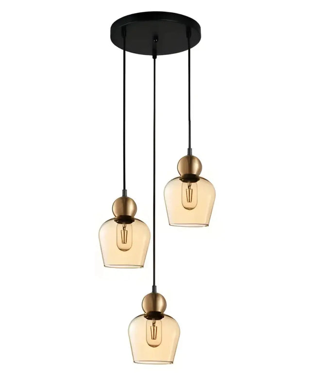 Interior Bronze Amber Ellipse Glass Shape 3 Light Cluster Pendant - CHAMPAN1X3R-Cluster Pendants-CLA Lighting