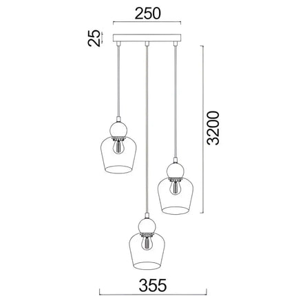 Interior Bronze Amber Ellipse Glass Shape 3 Light Cluster Pendant - CHAMPAN1X3R-Cluster Pendants-CLA Lighting