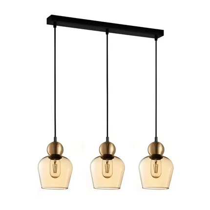Interior Bronze Amber Ellipse Glass Shape 3 Light Island Pendant - CHAMPAN1X3S-Island Pendant Lights-CLA Lighting