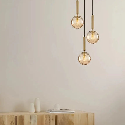 Interior Bronze Amber Spherical Glass Shape 3 Light Cluster Pendant - TRATTINO1X3R-Cluster Pendants-CLA Lighting