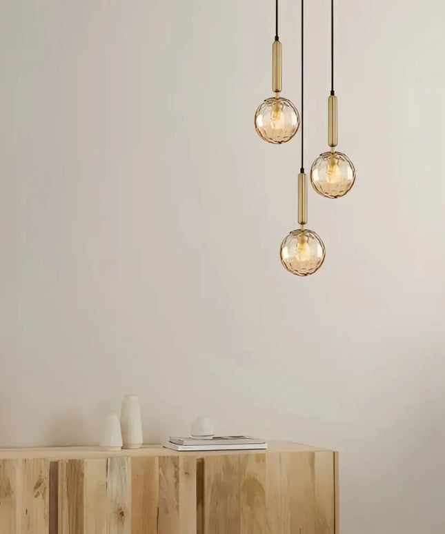 Interior Bronze Amber Spherical Glass Shape 3 Light Cluster Pendant - TRATTINO1X3R-Cluster Pendants-CLA Lighting