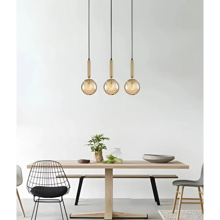 Interior Bronze Amber Spherical Glass Shape 3 Light Island Pendant - TRATTINO1X3S-Island Pendant Lights-CLA Lighting