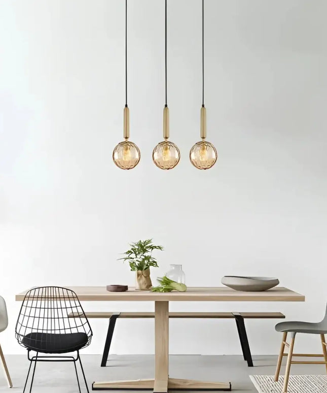Interior Bronze Amber Spherical Glass Shape 3 Light Island Pendant - TRATTINO1X3S-Island Pendant Lights-CLA Lighting