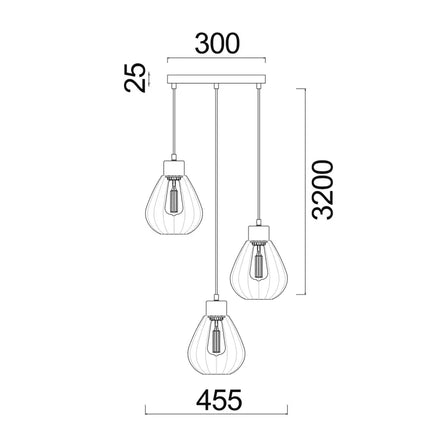 Interior Bronze Amber Wine Glass Ribbed 3 Light Cluster Pendant - TULIP1X3R-Cluster Pendants-CLA Lighting