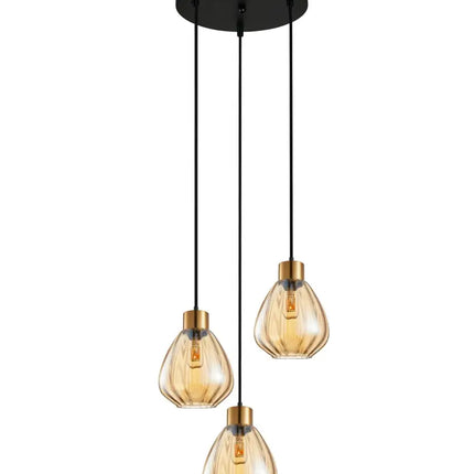 Interior Bronze Amber Wine Glass Ribbed 3 Light Cluster Pendant - TULIP1X3R-Cluster Pendants-CLA Lighting