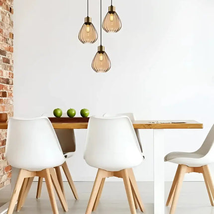 Interior Bronze Amber Wine Glass Ribbed 3 Light Cluster Pendant - TULIP1X3R-Cluster Pendants-CLA Lighting