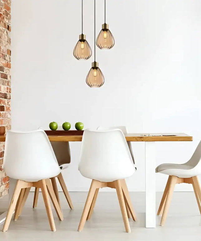 Interior Bronze Amber Wine Glass Ribbed 3 Light Cluster Pendant - TULIP1X3R-Cluster Pendants-CLA Lighting