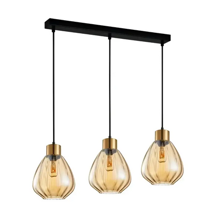 Interior Bronze Amber Wine Glass Ribbed 3 Light Island Pendant - TULIP1X3S-Island Pendant Lights-CLA Lighting