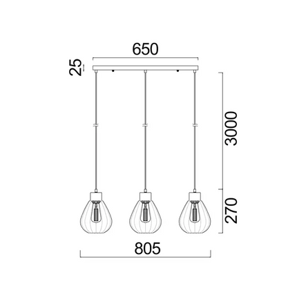 Interior Bronze Amber Wine Glass Ribbed 3 Light Island Pendant - TULIP1X3S-Island Pendant Lights-CLA Lighting