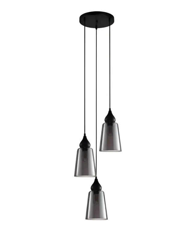 Interior Ellipse Glass Shape 3 Light Cluster Pendant Black Smoke - JEREZ2X3R-Cluster Pendants-CLA Lighting