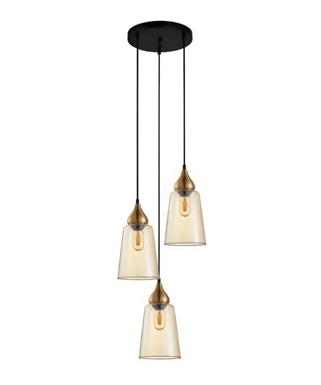 Interior Ellipse Glass Shape 3 Light Cluster Pendant Bronze Amber - JEREZ1X3R-Cluster Pendants-CLA Lighting
