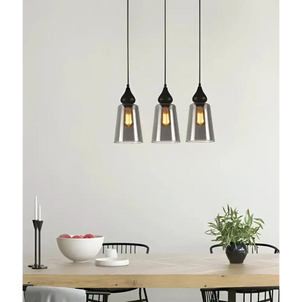 Interior Ellipse Glass Shape 3 Light Island Pendant Black Smoke - JEREZ2X3S-Island Pendant Lights-CLA Lighting