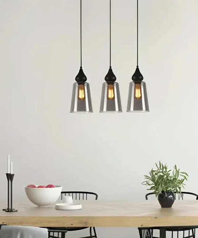 Interior Ellipse Glass Shape 3 Light Island Pendant Black Smoke - JEREZ2X3S-Island Pendant Lights-CLA Lighting