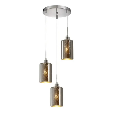 Interior Iron & Chrome Glass With Dotted Effect 3 Light Cluster Pendant - ESPEJO3X3R-Cluster Pendants-CLA Lighting