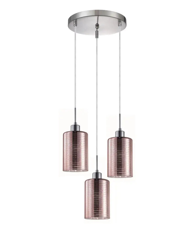 Interior Iron & Rose Gold Glass 3 Light Cluster Pendant - ESPEJO2X3R-Cluster Pendants-CLA Lighting