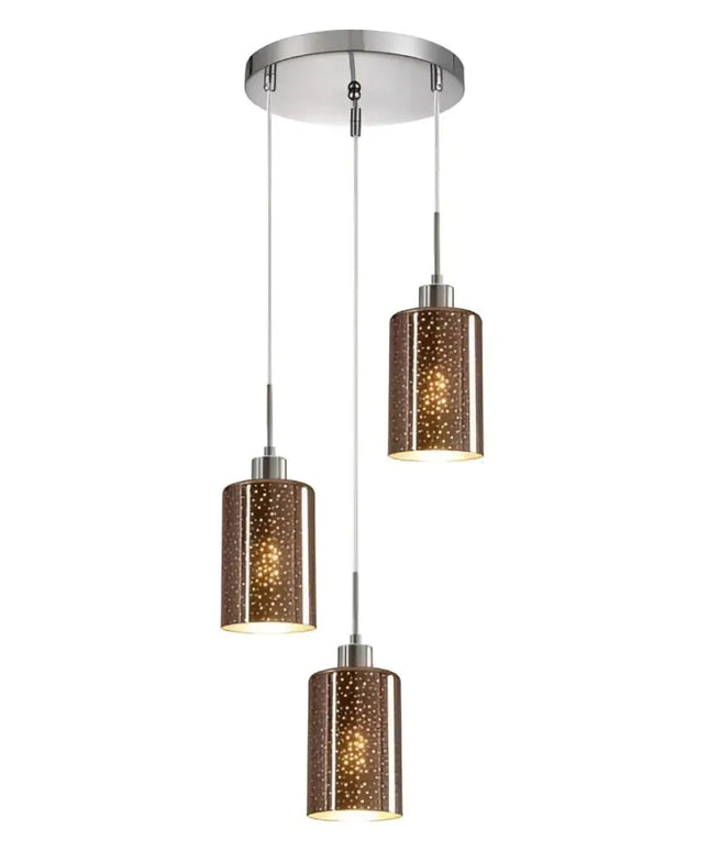 Interior Iron & Rose Gold Glass With Dotted Effect 3 Light Cluster Pendant - ESPEJO4X3R-Cluster Pendants-CLA Lighting