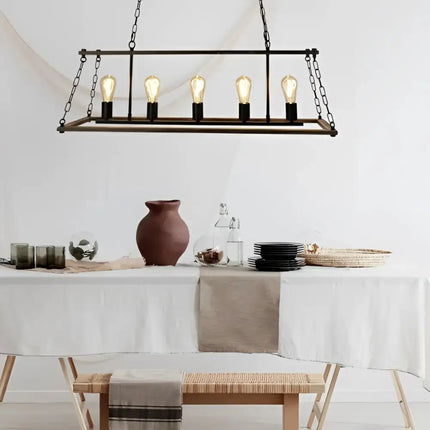 Island 5 Light Pendant Natural / Black - SL65115-Island Pendant Lights-Oriel Lighting