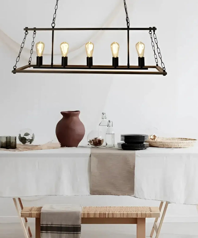 Island 5 Light Pendant Natural / Black - SL65115-Island Pendant Lights-Oriel Lighting