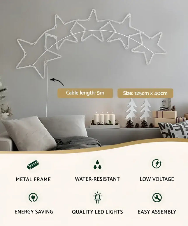 White star-shaped Christmas light decoration on 1.25M LED Rope Light for outdoor use