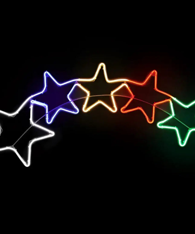 Rainbow-colored star string lights used for outdoor Holiday decoration on LED Rope Light