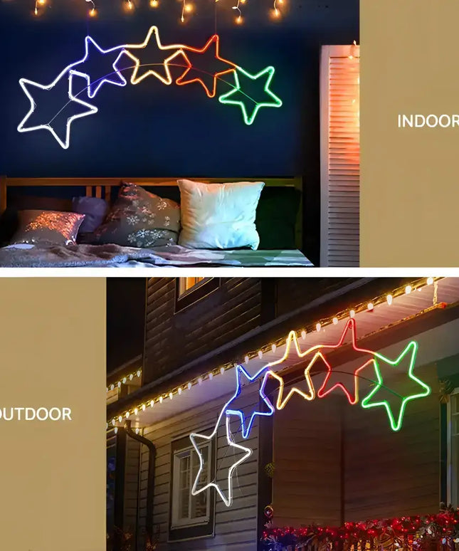 Illuminated star string lights on 1.25M Christmas Lights Motif LED Rope Light Outdoor Decoration