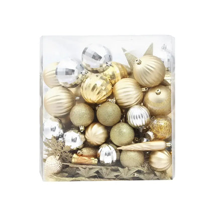 Assorted gold and silver Christmas ornaments from Jingle Jollys 125pcs Decorations Set