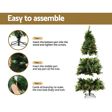 Christmas tree assembly instructions for Jingle Jollys 2.1M Prelit LED Christmas Tree with Pine Cones and Red Berries