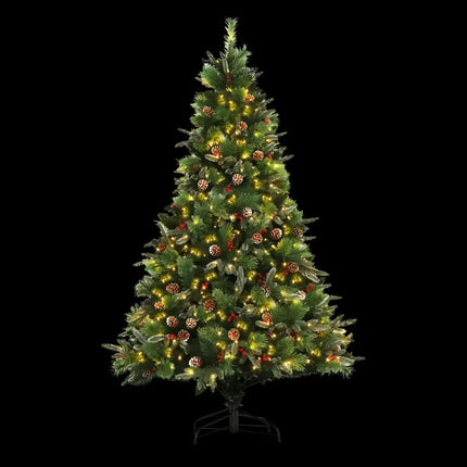 Decorated Christmas tree from Jingle Jollys with pine cones, red berries, and prelit LED warm lights