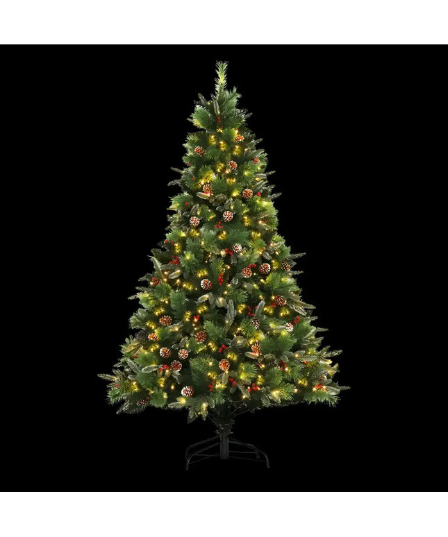 Decorated Christmas tree from Jingle Jollys with pine cones, red berries, and prelit LED warm lights