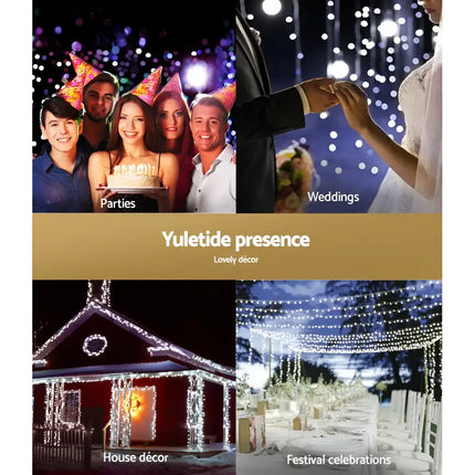 Festive decorations collage featuring Jingle Jollys Christmas Lights 100 LED 10M String Light Snow Decorations