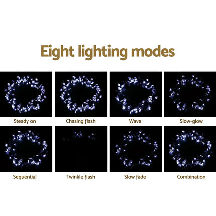 Eight lighting mode options on Jingle Jollys Christmas Lights 100 LED string light