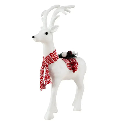 White reindeer ornament with red patterned scarf for Jingle Jollys Christmas decorations