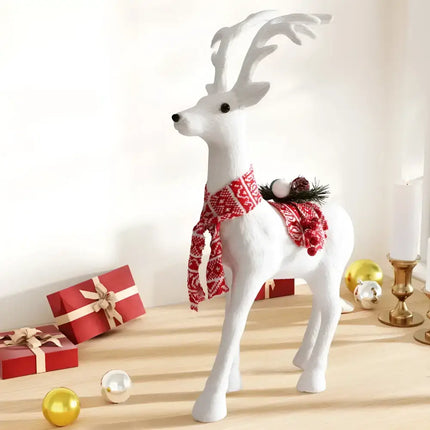 White reindeer with red scarf ornament from Jingle Jollys Christmas Glitter Deer collection