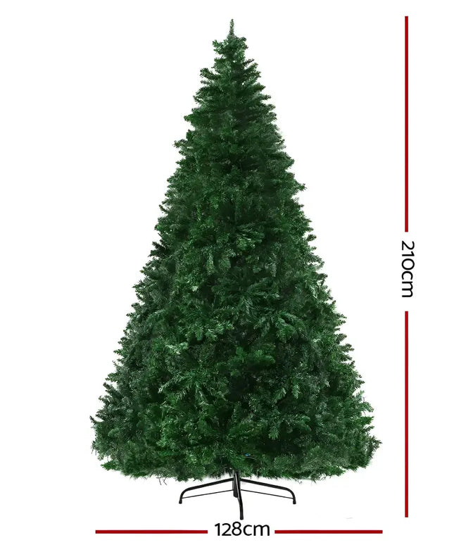 Artificial Christmas tree with dimensions for Jingle Jollys 2.1m Xmas Tree Decoration with 8 Light Modes