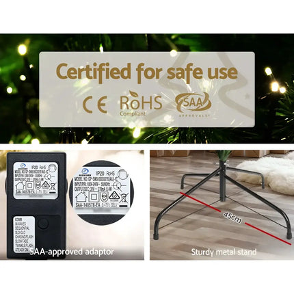 Christmas tree safety certifications and components on Jingle Jollys 2.4M Xmas Tree