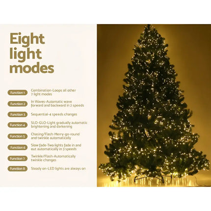 Christmas Tree with eight light modes featuring Jingle Jollys 2.4M Xmas Tree Decorations