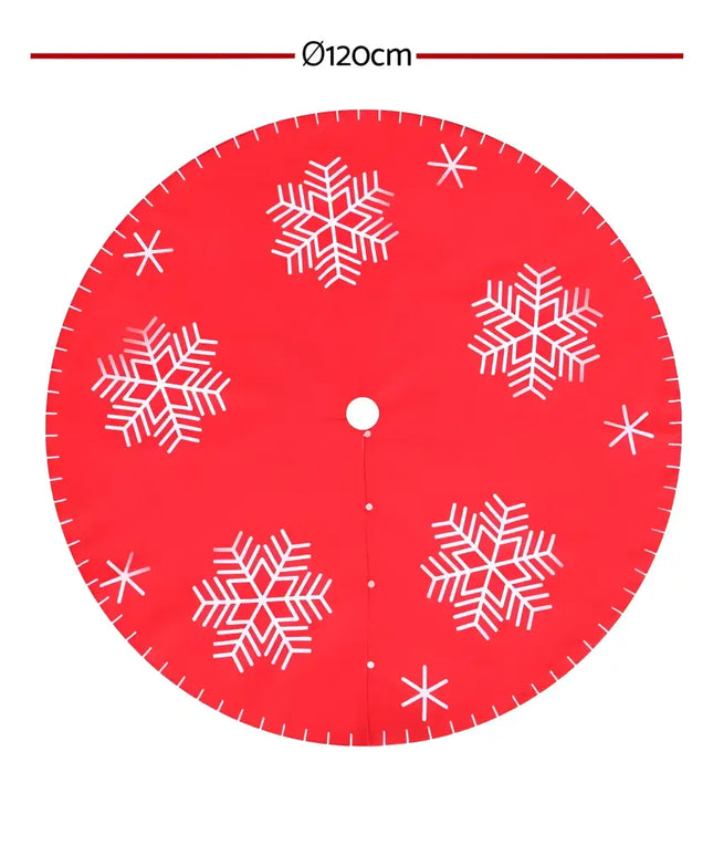 Red Christmas Tree Skirt with White Snowflake Pattern from Jingle Jollys Collection