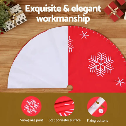 Red and white snowflake Christmas tree skirt from Jingle Jollys Christmas Tree Skirt 120cm