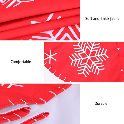 Red fabric with white snowflake pattern for Jingle Jollys Christmas Tree Skirt 120cm
