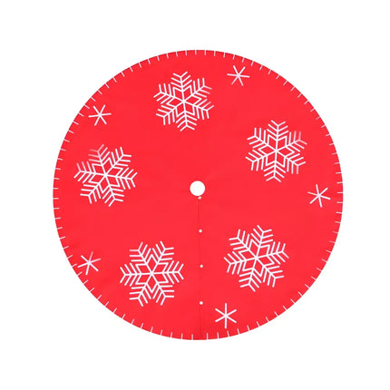 Red Christmas tree skirt with white snowflakes from Jingle Jollys Snowflake Ornaments collection