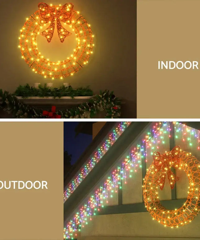 0.6M Christmas Lights 160 LED Motif Solar Wreath Xmas Decorations Jingle Jollys - Occasions > Christmas > Outdoor