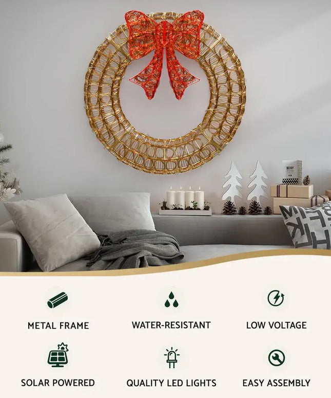0.6M Christmas Lights 160 LED Motif Solar Wreath Xmas Decorations Jingle Jollys - Occasions > Christmas > Outdoor